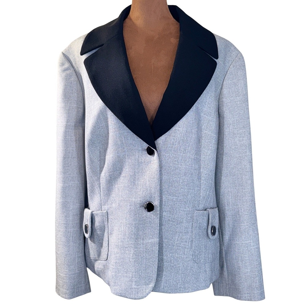 Le Suit Woman Blazer Women's 18W Gray Tweed Black Contrast Collar Career NWOT